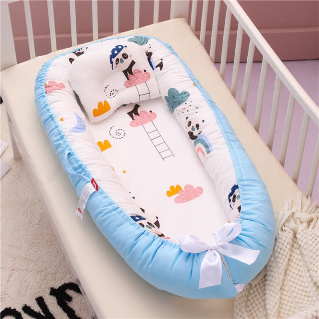 Portable Crib Baby Nest Bed Panda Blue