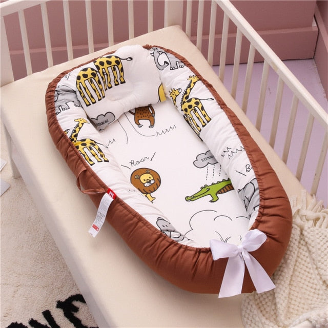 Portable Crib Baby Nest Bed Caffee Lion
