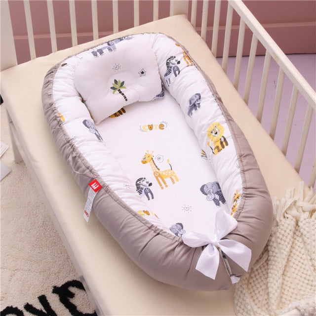 Portable Crib Baby Nest Bed Gray Elephant